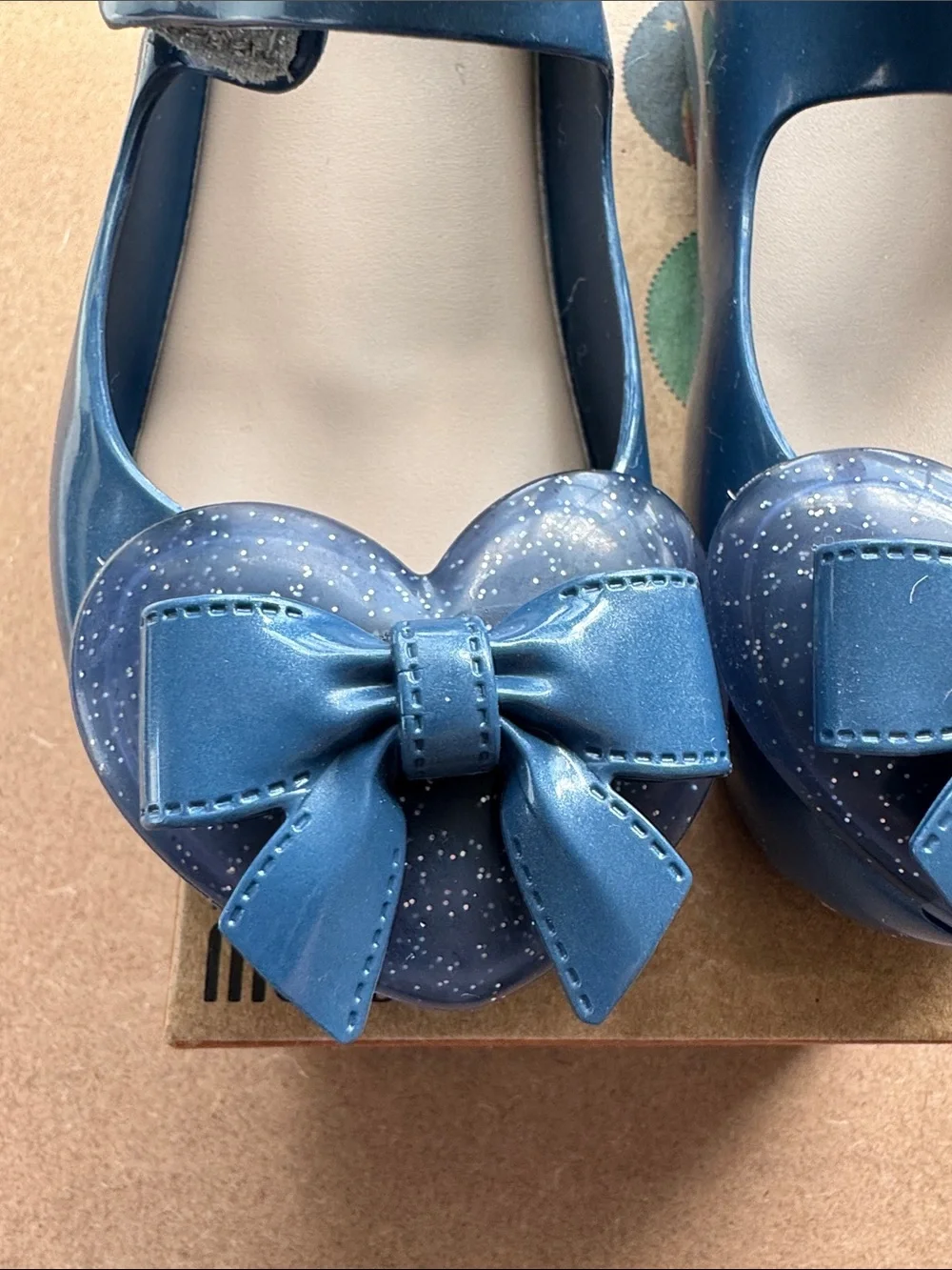 mini Melissa Girls' Navy Glitter Bow Mary Jane Shoes Size 11 Brand New